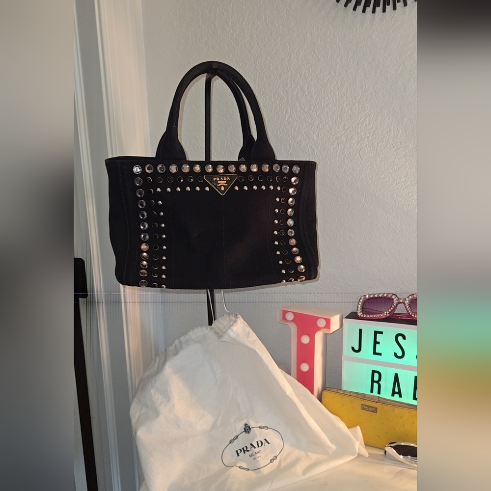 Prada Black Canapa Studded Women's Bag